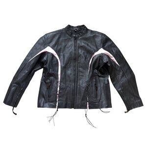 Vance Leather Women's Motorcycle Jacket 3XL Black Pink Side Laces Racing Biker